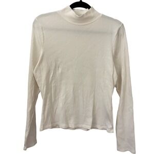 Maeve by Anthropologie Cream Ribbed Mock Neck Long Sleeve Top Large RN66170